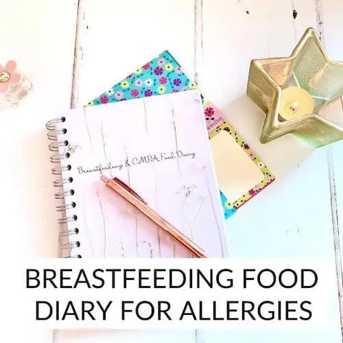 Image shows a breastfeeding food diary for allergies with a candle beside it.