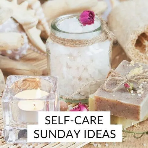 Self care Sunday ideas | Image shows pampering toiletry products and a candle.