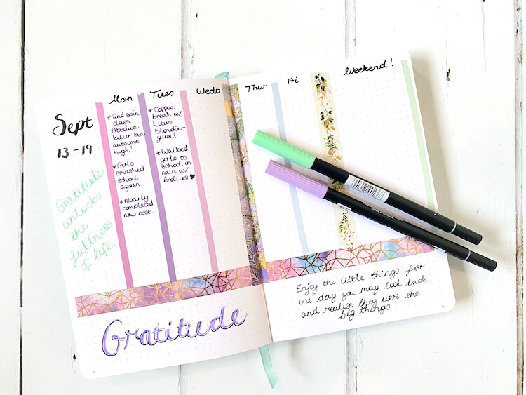 Bullet journal gratitude list.