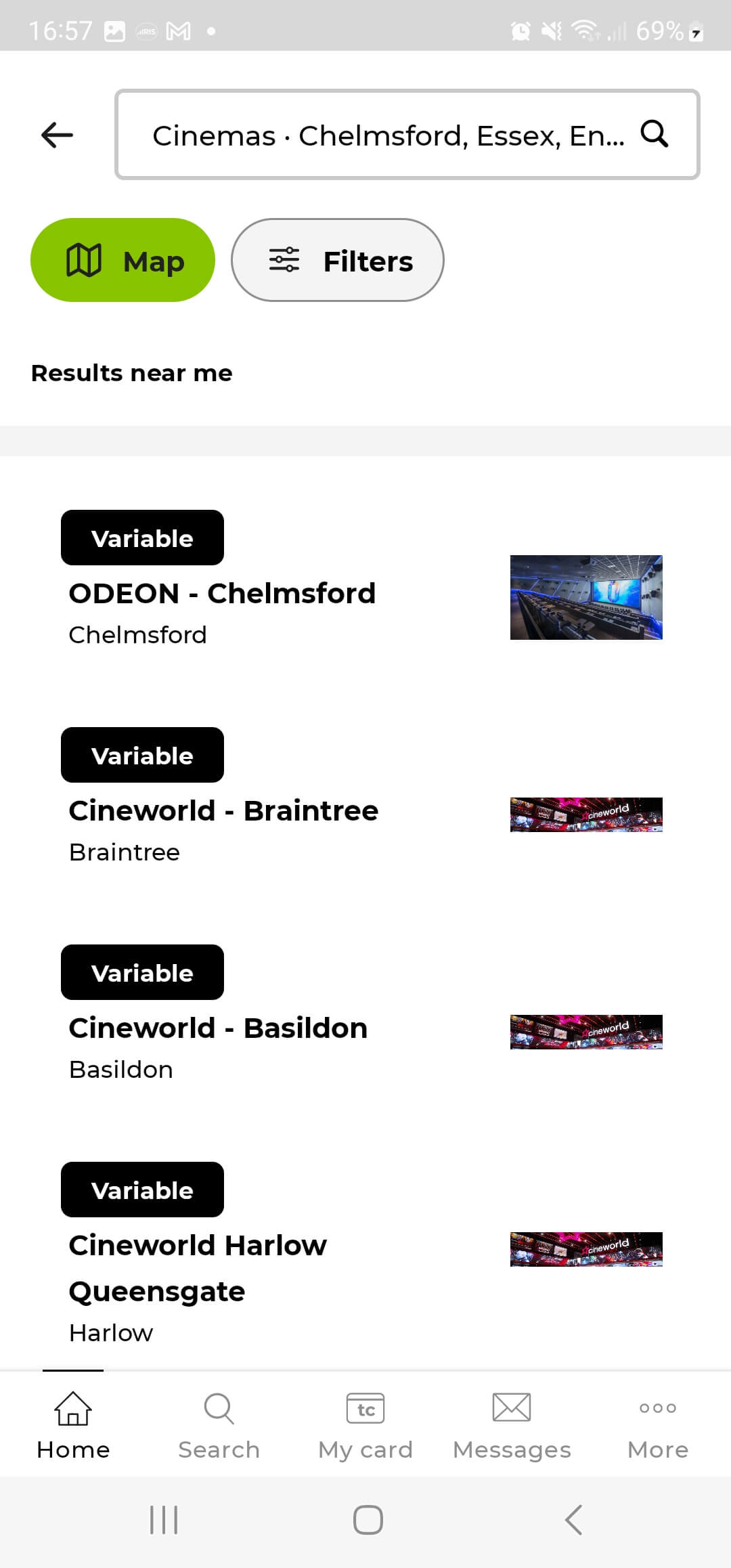tastecard screenshot of local cinemas.